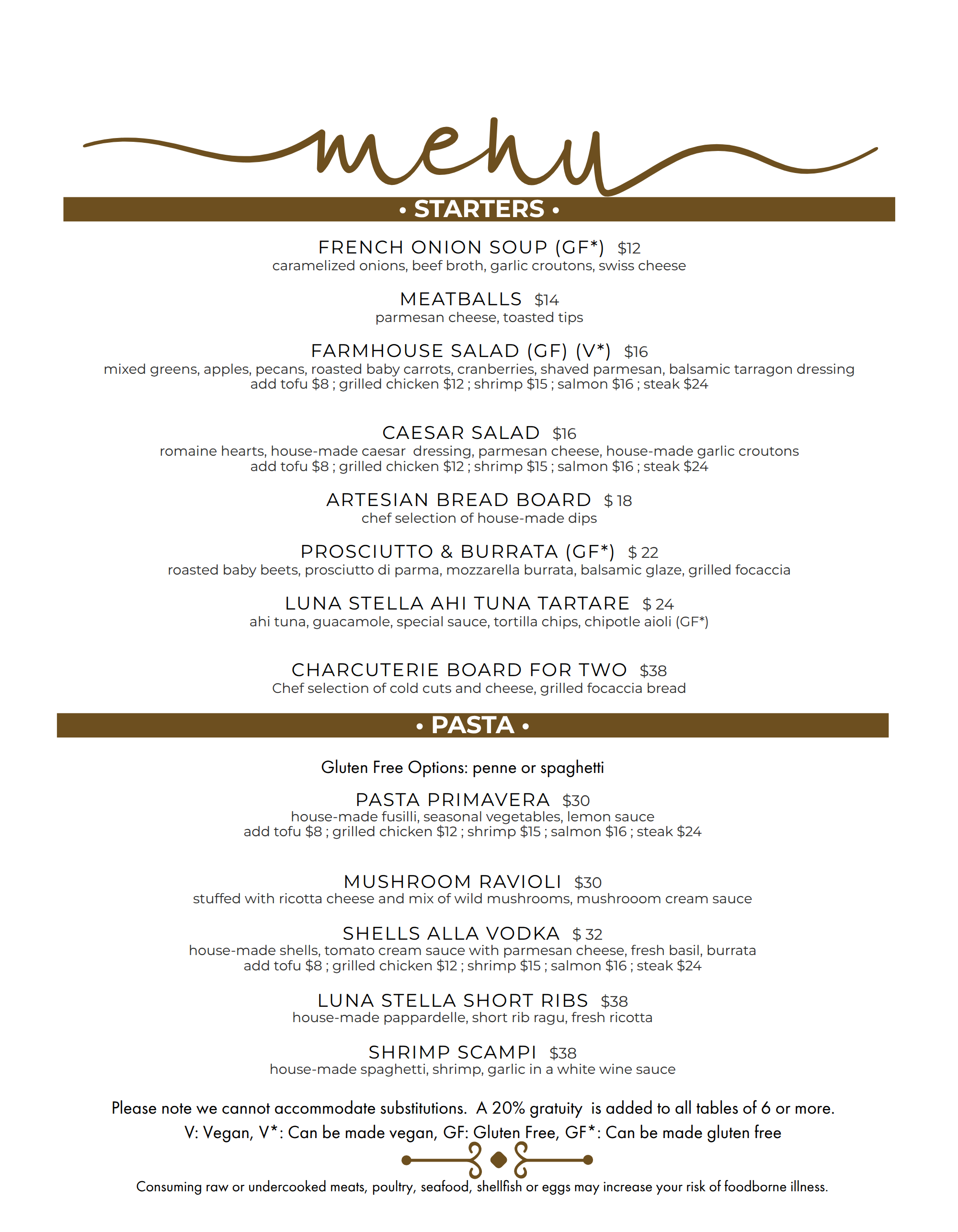 Menu — Luna Stella
